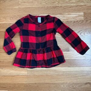 Carter's Red & Black Plaid Peplum Button-Up Top